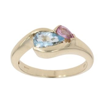 9ct Yellow Gold Topaz And Pink Gemstone Ring