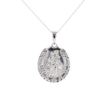 Silver St Christopher Horseshoe Pendant And Chain 18" by Icesia