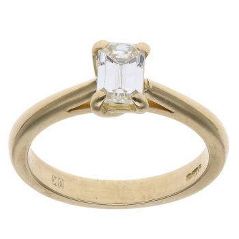 18ct Yellow Gold 1.00ct Emerald Cut Diamond Solitaire Ring