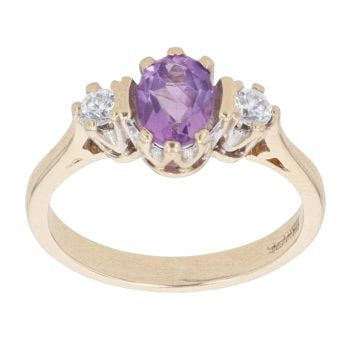 9ct Yellow Gold Cubic Zirconia and Amethyst Dress Ring