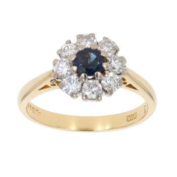 18ct Yellow Gold 0.55tc Diamond And Sapphire Cluster Ring