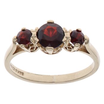 9ct Yellow Gold Garnet Three Stone Ring