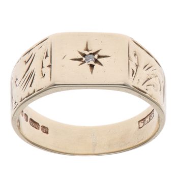 9ct Yellow Gold 0.05ct Diamond Signet Ring