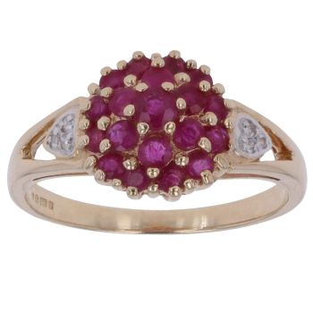 9ct Yellow Gold 0.05ct Diamond and Ruby Cluster Ring
