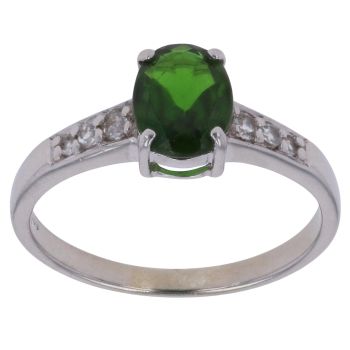 9ct White Gold Diopside and Cubic Zirconia Single Stone Ring