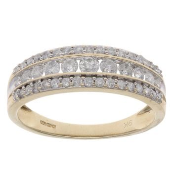 9ct Yellow Gold 0.75ct Brilliant Cut Diamond Three Row Ring