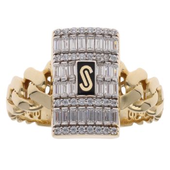 14ct Yellow Gold Monaco Classic Baguette Mixed Link Signet Ring