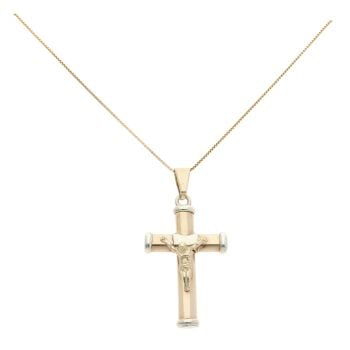 9ct Yellow and White Gold Crucifix Pendant and Chain 20"