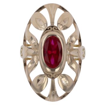 14ct Yellow Gold Red Gemstone Openwork Ring