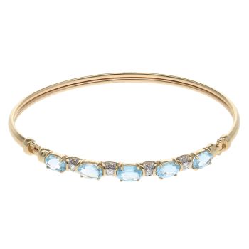 9ct Yellow Gold Cubic Zirconia And Blue Topaz Hinged Bangle