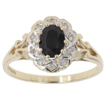 9ct Yellow Gold 0.05ct Diamond And Sapphire Cluster Ring