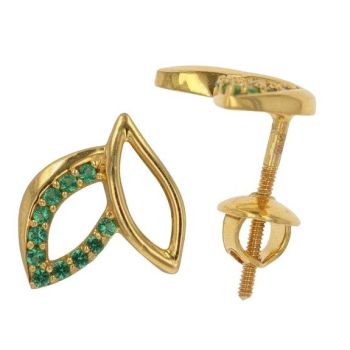 22ct Yellow Gold Green Gemstone Leaf Stud Earrings