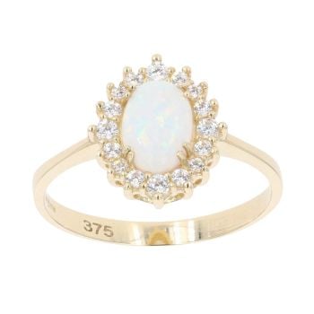 9ct Yellow Gold Created Opal And Cubic Zirconia Cluster Ring