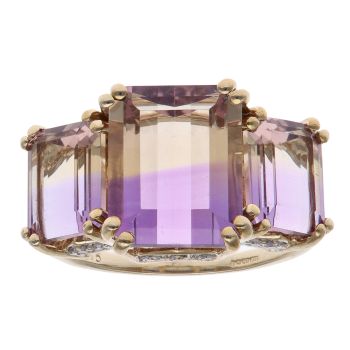 9ct Yellow Gold 0.10ct Brilliant Cut Diamond and Ametrine Three Stone Ring