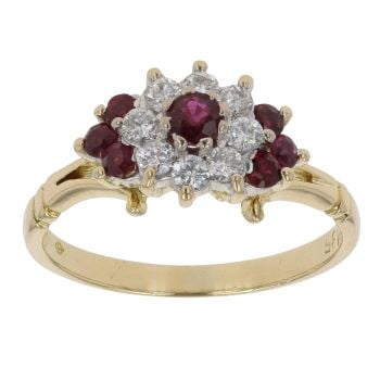 18ct Yellow Gold 0.30ct Diamond and Ruby Cluster Ring