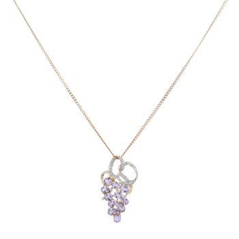 9ct Yellow Gold 0.10ct Diamond and Amethyst Cluster Pendant and Chain 18"