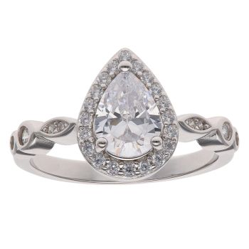 Silver Cubic Zirconia Pear Cluster Ring By Icesia