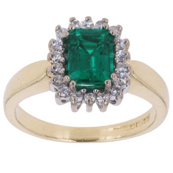 18ct Yellow Gold 0.20ct Brilliant Cut Diamond and Created Emerald Cluster Ring
