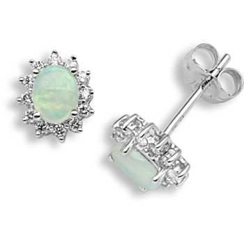 18 Carat White Gold Diamond-19pts Opal-37pts Stud Earrings