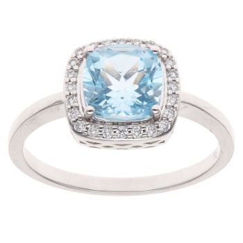 9ct White Gold 0.15ct Brilliant Cut Lab Grown Diamond and Blue Topaz Cluster Ring