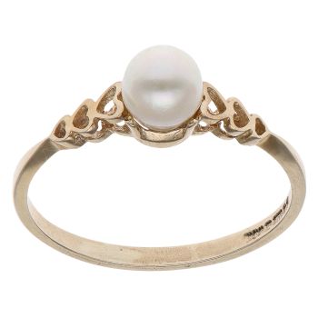9ct Yellow Gold Pearl Heart Solitaire Ring
