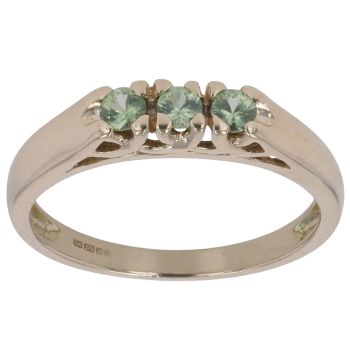 9ct Yellow Gold Green Sapphire Three Stone Ring