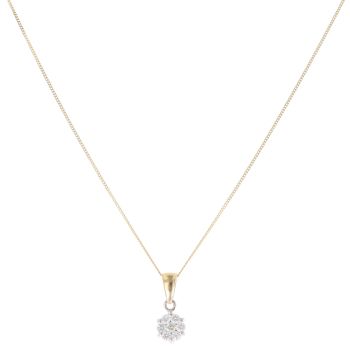 18ct Yellow Gold 0.50ct Daisy Cluster Pendant and Chain 18"