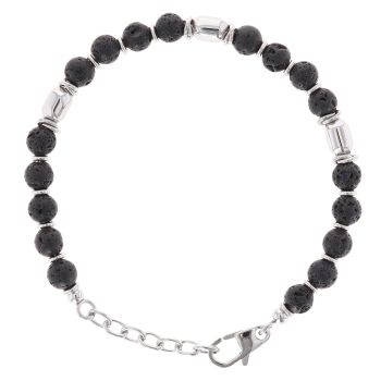 Unique & Co Stainless Steel Lava Bead Fancy Bracelet 8"