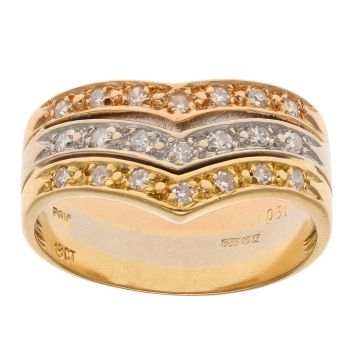 18ct Yellow White and Rose Gold 0.20ct Brilliant Cut Diamond Wishbone Ring