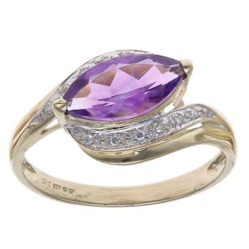 9ct Yellow Gold 0.05ct Brilliant Cut Diamond and Amethyst Fancy Ring