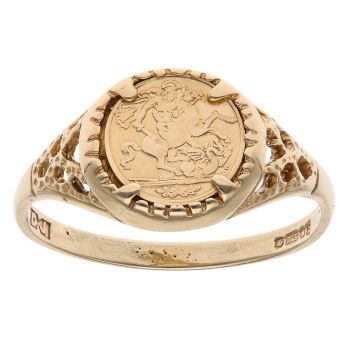 9ct Yellow Gold Patterned St George Coin Ring