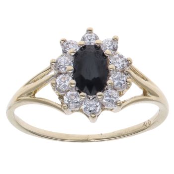 9ct Yellow Gold Cubic Zirconia and Sapphire Cluster Ring