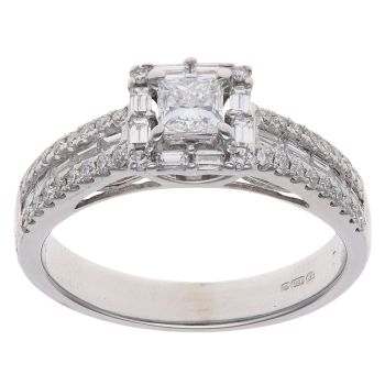18ct White Gold 0.85ct Brilliant Princess and Baguette Cut Diamond Cluster Ring