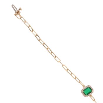9ct Yellow Gold 0.12ct Diamond And Created Emerald Bracelet 7"