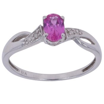 9ct White Gold 0.05ct Diamond and Pink Sapphire Single Stone Ring