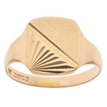 9ct Yellow Gold Patterned Square Signet Ring