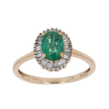 9ct Yellow Gold 0.25ct Diamond and Emerald Cluster Ring