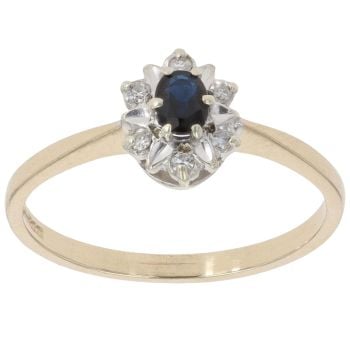 9ct Yellow Gold 0.12ct Diamond And Sapphire Cluster Ring