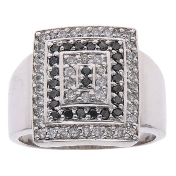 14ct White Gold 0.70ct Brilliant Cut Black and Colourless Cluster Ring