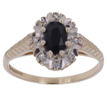 9ct Yellow Gold 0.05ct Diamond and Sapphire Cluster Ring