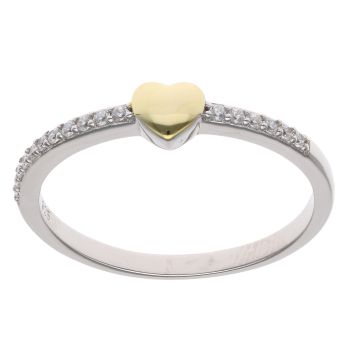 Silver and Yellow Gold Cubic Zirconia Heart Ring By Icesia