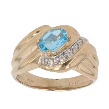 9ct Yellow Gold 0.05ct Diamond and Blue Topaz Fancy Ring