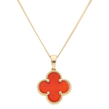 18ct Yellow Gold Orange Gemstone Petal Pendant and Chain 18"