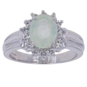 9ct White Gold Cubic Zirconia and Green Gemstone Cluster Ring