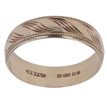 9ct Yellow Gold 5.6mm Patterned Wedding Band