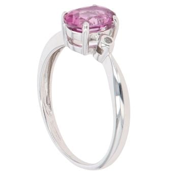 9ct White Gold Pink Topaz and 0.05ct Diamond Ring