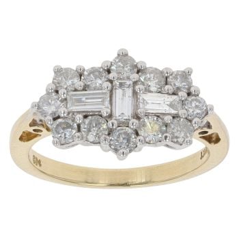 18ct Yellow Gold 1.00ct Brilliant And Baguette Cut Diamond Cluster Ring