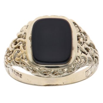 9ct Yellow Gold Patterned Onyx Signet Ring