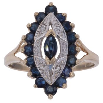 9ct Yellow Gold 0.05ct Brilliant Cut Diamond and Sapphire Cluster Ring