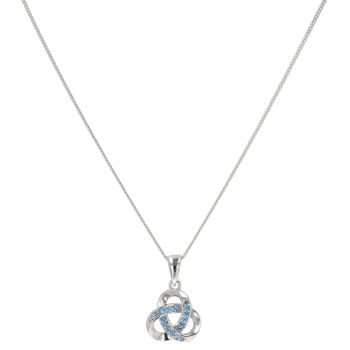 Silver Blue Cubic Zirconia Knot Pendant and Chain 18"